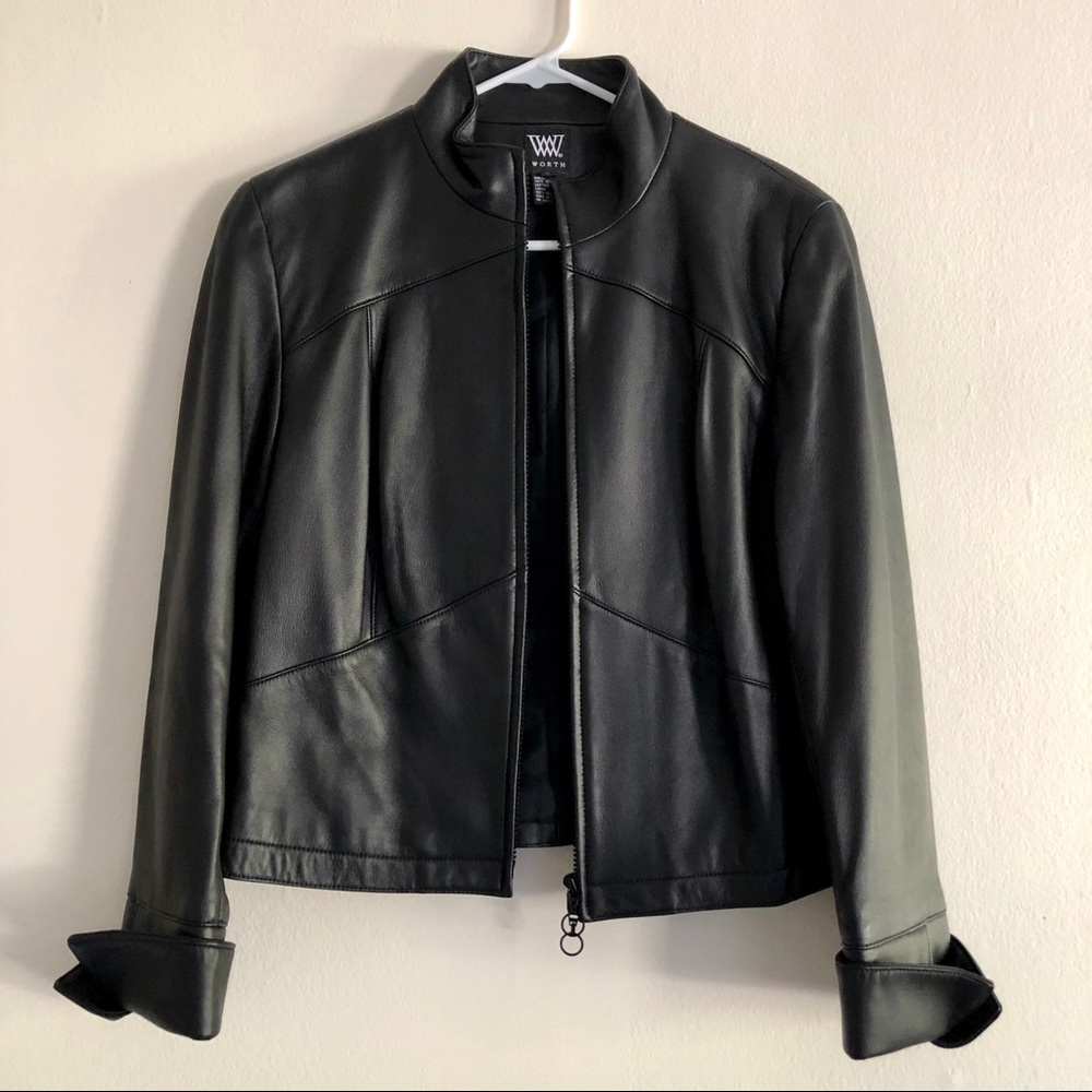 Worth Black Leather Jacket Size Medium